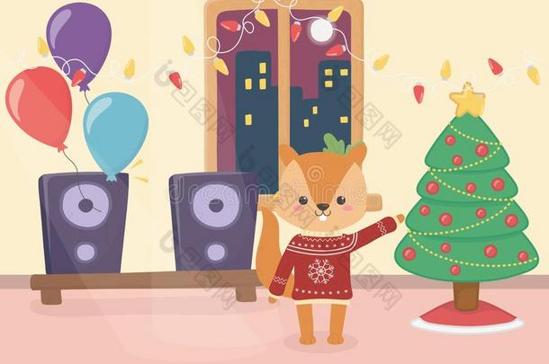 愉快的圣诞节庆祝漂亮的<strong>松鼠</strong>和毛衣和球