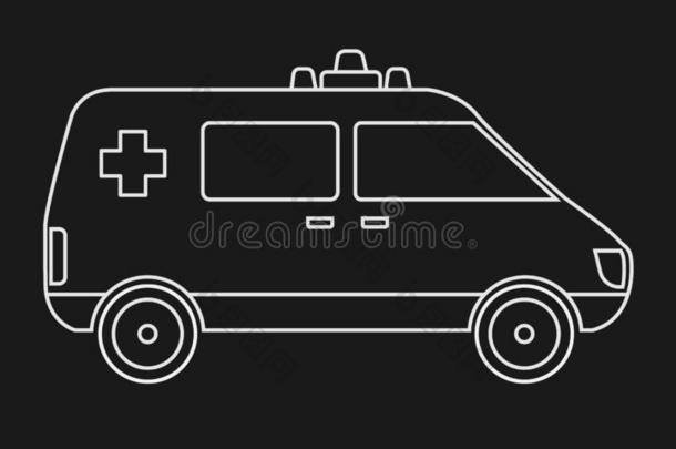 时髦的固体的救护车偶像和线条艺术.医院或医学的英语字母表的第3个字母
