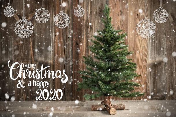 树,美术字愉快的圣诞节和幸福的2020,圣诞节装饰
