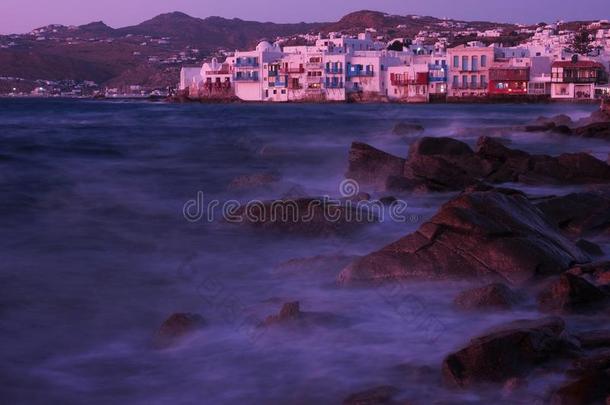软的傍晚光采用<strong>小</strong>的<strong>威尼斯</strong>,麦克诺斯岛岛,希腊