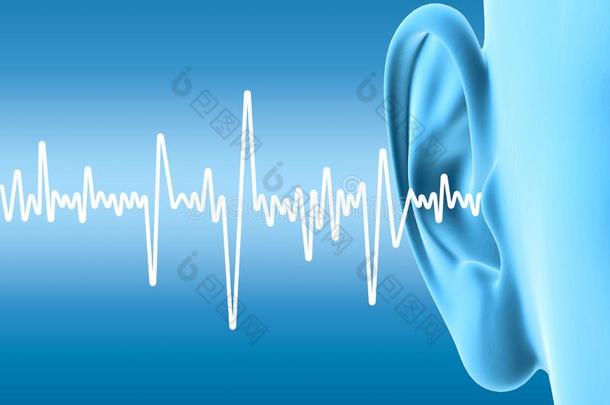人耳朵解剖和白色的声波,医学上地3英语字母表中的第四个字母插科打