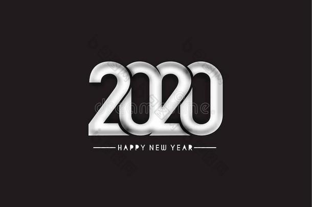 幸福的新的年2020文本凸版印刷术设计模式
