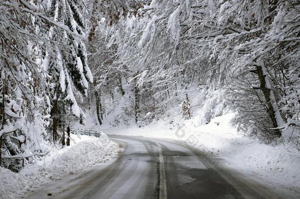 空的路和雪银行向侧