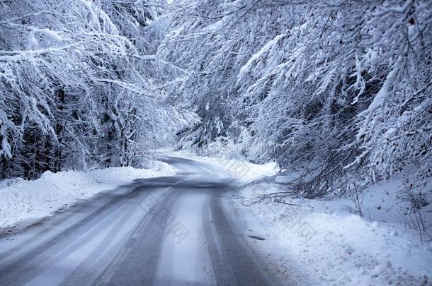 空的路和雪银行向侧