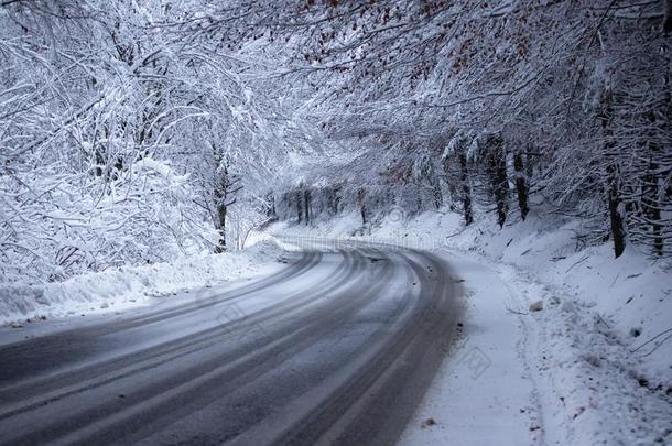 空的路和雪银行向侧