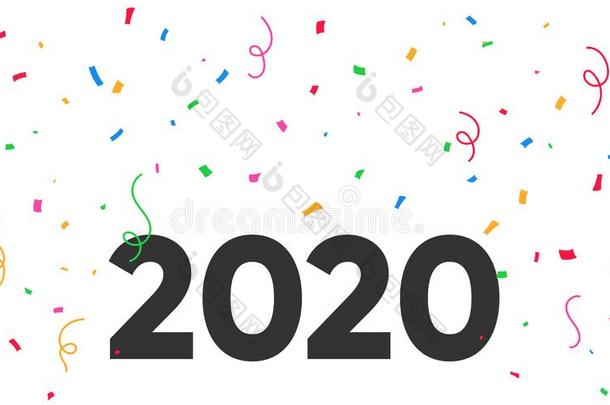 幸福的新的年2020海报和富有色彩的五彩纸屑