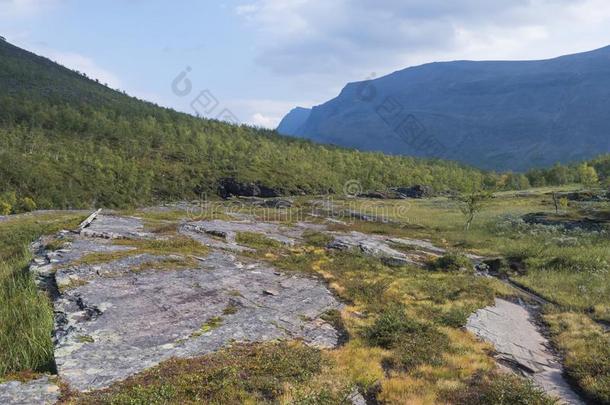 美丽的野生的拉普兰自然风景和和昆斯莱登hiking步行