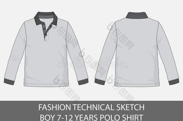 时尚技术的草图为男孩7-12年马球衬衫