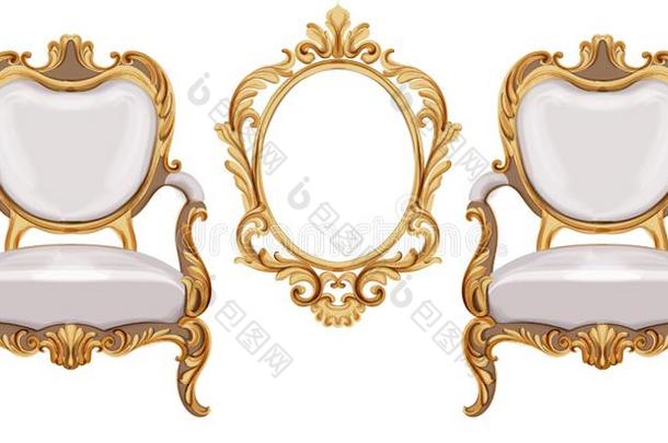 路易斯十六方式椅子和金色的新古典主义的装饰