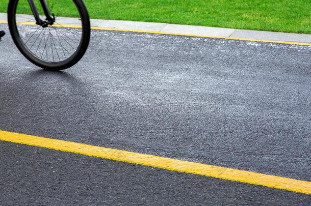 沥青<strong>自行</strong>车小路湿的后的雨和黄色的成交量和价格记录.