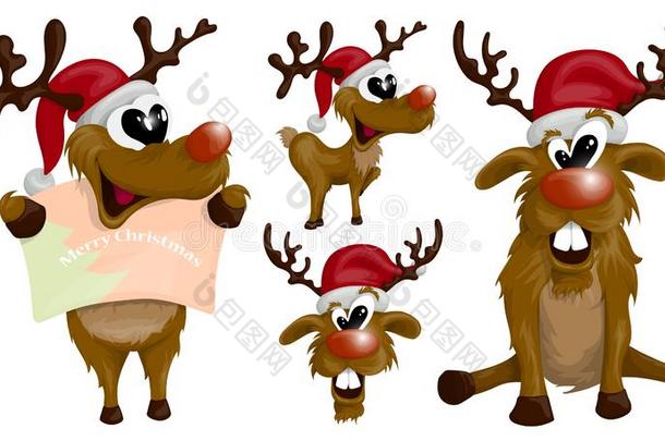 放置关于有趣的驯鹿采用圣诞节帽子