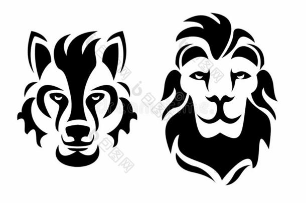 矢量<strong>狮子</strong>和狼和低到臀部的发型