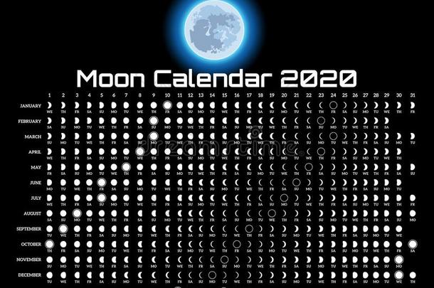 可印刷的样板和月的日历和有色的月亮