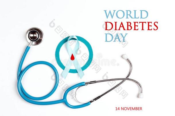 世界糖尿病一天横幅和一听诊器,蓝色<strong>圆环</strong>,利卜