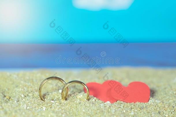 二重唱金婚礼戒指向海海滩,婚礼
