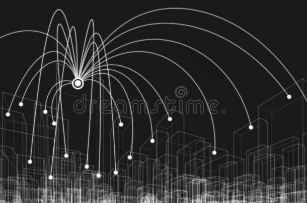 网连接城市风光照片线框图,大的资料观念.3英语字母表中的第四个字母illustrate举例说明