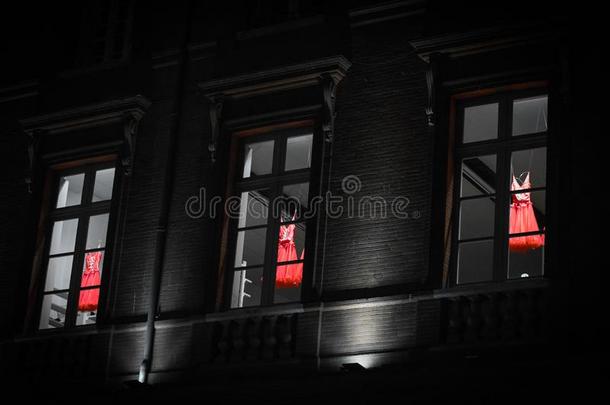 红色的芭蕾舞衣服在的后面指已提到的人窗