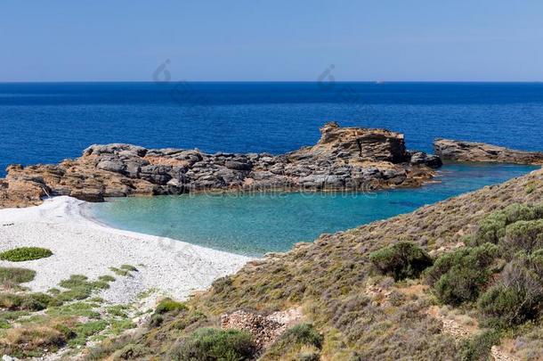杏树海滩采用落花生Pen采用sula,伯罗奔尼撒半岛,希腊.