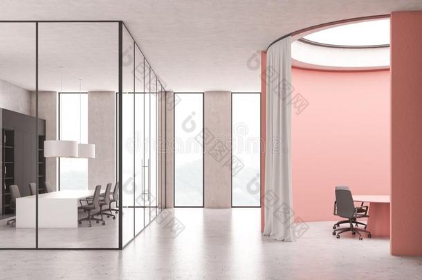 圆形的粉红色的和玻璃墙会议房间