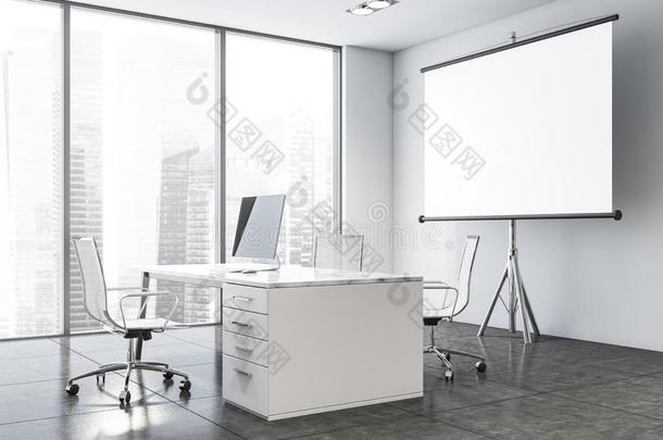 白色的全景的ChiefExecutiveOfficer执行总裁办公室和预测屏幕