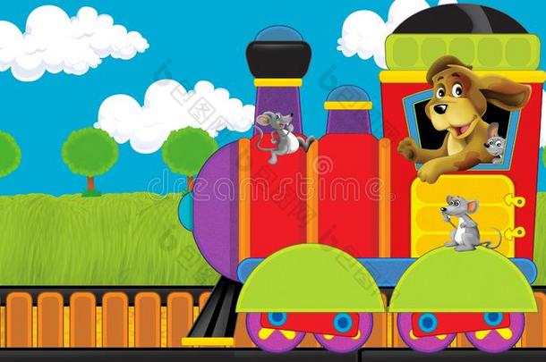 漫画有趣的有样子的蒸汽火车出行通过指已提到的人草地