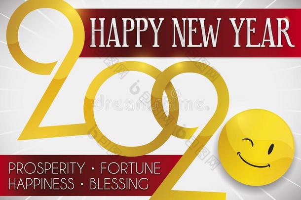 金色的符号和幸福的面容庆祝指已提到的人新的年2020,矢量