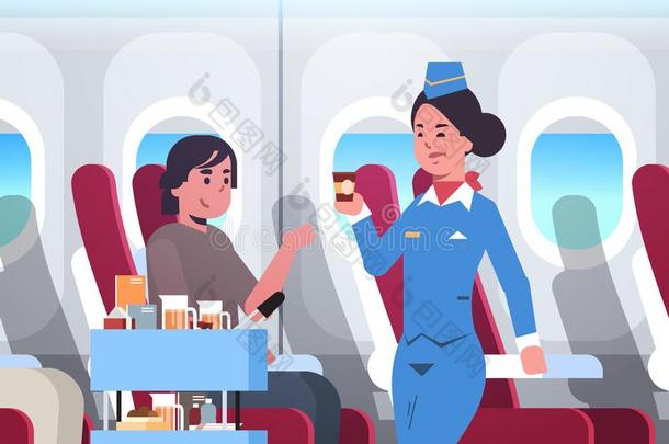 飞行服务人员服务饮料向乘客女服务员采用单身汉