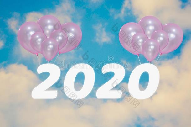 幸福的新的年庆祝观念,2020数字和粉红色的气球