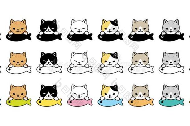 猫矢量小猫产印花布偶像标识鱼象征漫画茶
