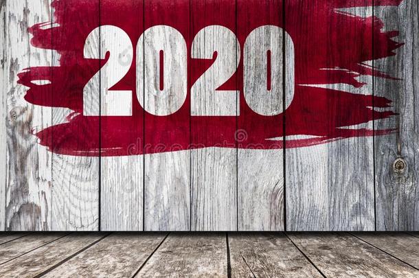 2020数字向木制的墙.幸福的新的年c向cept