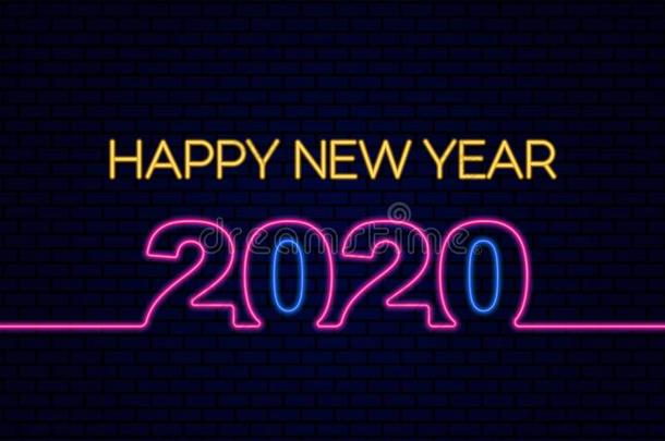 幸福的新的年2020海报庆祝和灼热的氖光英语字母表的第5个字母