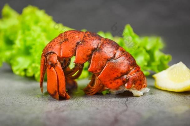 <strong>龙虾</strong>尾向黑暗的盘子背景-红色的<strong>龙虾</strong>食物向你知道的