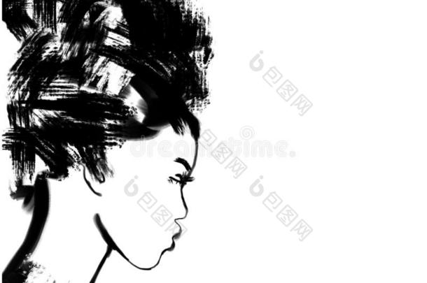 时尚背景,绘画黑的和白色的抽象的女人面容