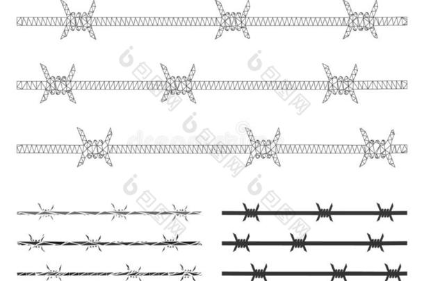 刺钢丝栅栏矢量网孔网模型和三角形马赛克图标