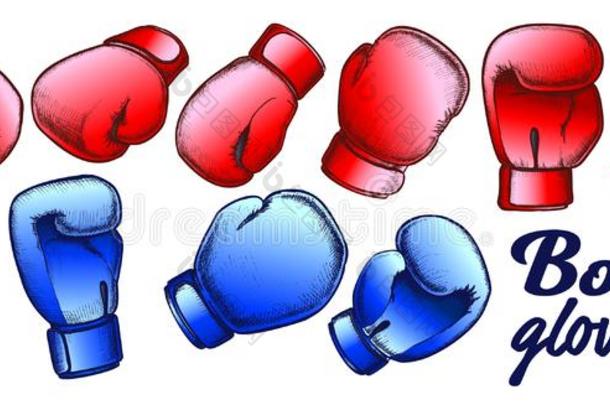 拳击拳击手套为运动竞争放置颜色矢量