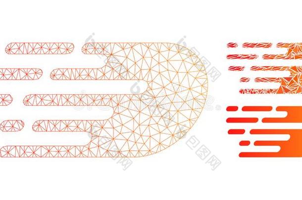 急速行进火流星矢量网孔金属丝框架模型和三角形马赛克图标