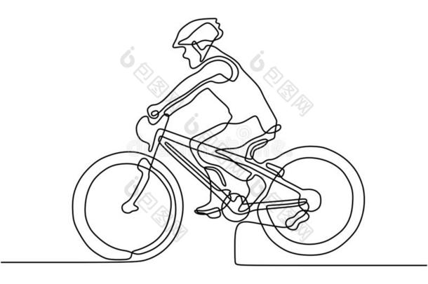 骑自行车的人连续的线条绘画.矢量运动员骑马一自行车