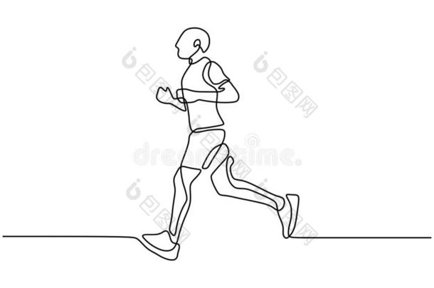 连续的num.一线条绘画关于男人跑步运动主题手绘画