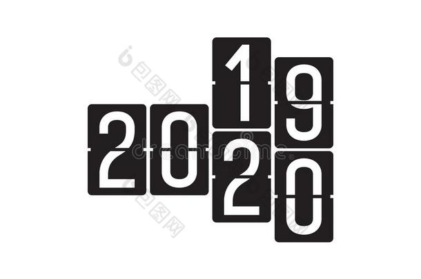 2020幸<strong>福</strong>的新的年简单的矢量说明采用<strong>倒</strong>数读秒mechanics机械