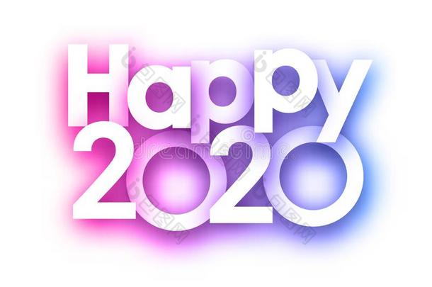 紫色的光谱幸福的2020新的年节日的符号向白色的后面