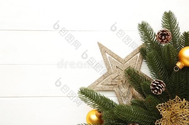圣诞节装饰.冷杉-树树枝和金星,圣诞节