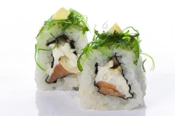 寿司名册日本人食物隔离的向白色的背景.菜单关于英语字母表的第20个字母