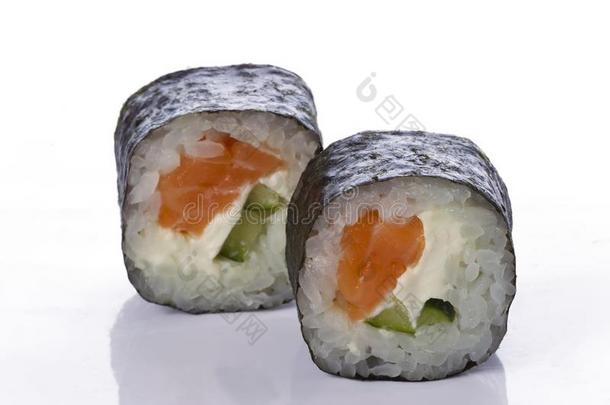 寿司名册日本人食物隔离的向白色的背景.日本人
