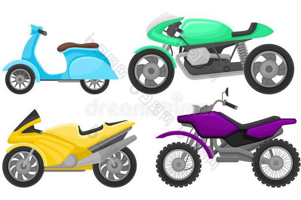 放置关于不同的摩托车.矢量说明向一白色的b一c