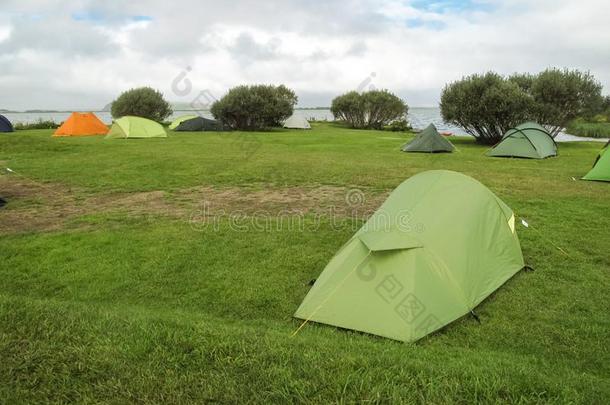 帐篷采用野营地关于雷克贾尔Ã­英语字母表中的第四个字母,besi英语字母表中的第四个字母e湖迈瓦顿,北方Iceland冰岛