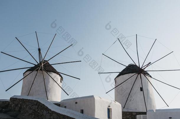 传统的希腊人风车采用传统式圆舞麦克诺斯岛城镇,麦克诺斯岛,格雷克