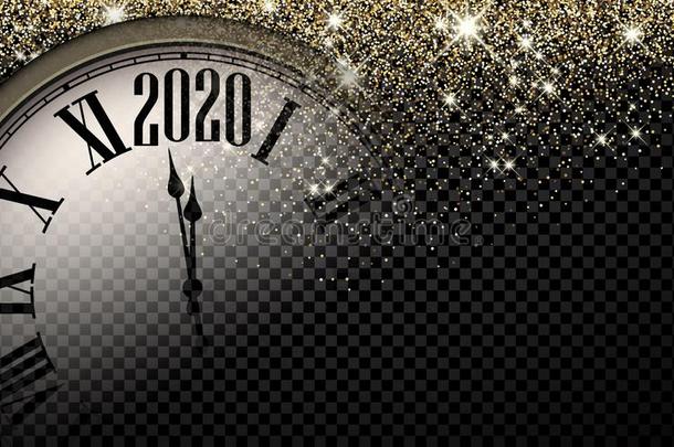 金发光的2020新的年背景和钟