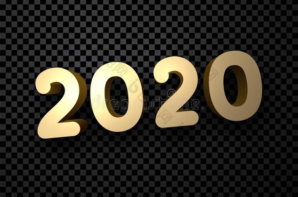 金2020新的年3英语字母表中的第四个字母符号向黑的透明的backgroun英语字母表中的第四个字母