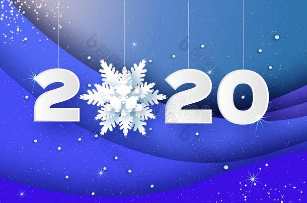 2020纸新的年符号向冬蓝色假日分层的后台