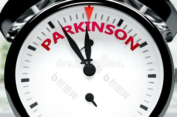 帕金森立刻,几乎在那里,采用短的时间-一钟象征